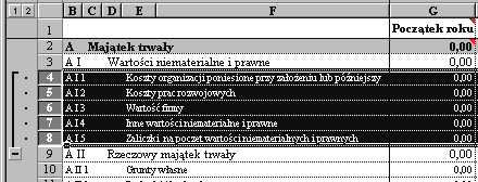 do zwijania i rozwijania poszczególnych poziomów analityk konta. Poniżej przedstawiamy sposób przeprowadzenia grupowania wierszy arkusza. Rys. 1-18 Fragment arkusza przed grupowaniem.