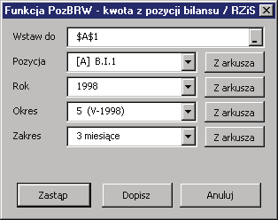 Polecenia menu programu Symfonia FK 67 Rys. 2-27 Okno kreatora funkcji PozBrw. Wstaw do W tym polu należy wskazać komórkę do której powinna być wstawiona wybrana funkcja.