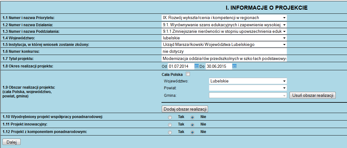 Informacje o projekcie Zgodnie z