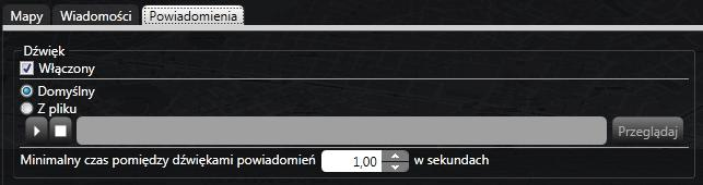 Zakładka Powiadomienia Pozwala na wyłączenie lub włączenie dźwięku emitowanego przez okno powiadomień o nowych zdarzeniach.