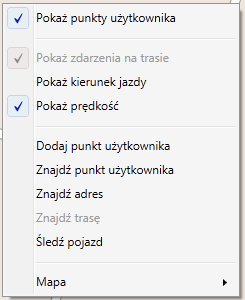 Menu kontekstowe mapy Menu kontekstowe mapy wyświetlane jest po ustawieniu kursora myszy na tle mapy i wciśnięciu prawego przycisku myszy.