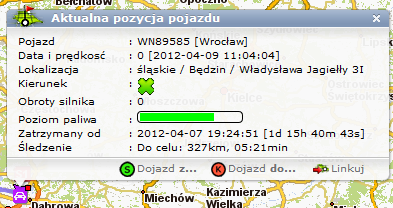 Śledzenie czasu dojazdu do wskazanego punktu Śledzenie czasu dojazdu pojazdu do punktu pozwala określić szacowany czas dojazdu pojazdu do wskazanego punktu użytkownika.