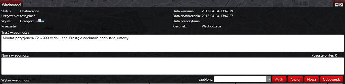 Wiadomości tekstowe Formularz wiadomości tekstowych pozwala na prowadzenie konwersacji kierowca-operator poprzez wymianę informacji tekstowych pomiędzy użytkownikiem systemu Automonitoring 2 a