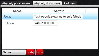 Do utworzenia opisu zadania można zatem użyć tylko atrybutów znajdujących się na liście znajdującej się poniżej tabeli utworzonych już atrybutów.