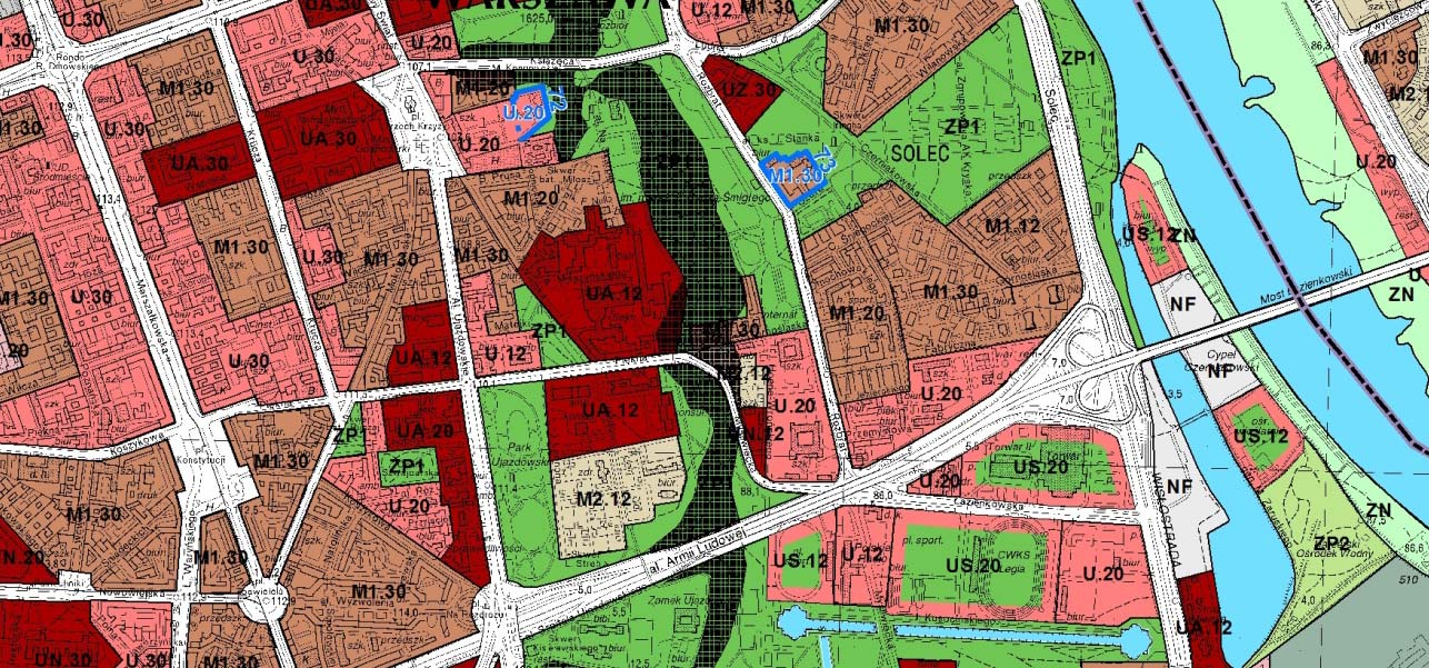 RYSUNEK NR 1 Struktura funkcjonalna - uwarunkowania zagospodarowania przestrzennego Obszar nr 72 zmiana polega na aktualizacji funkcji fragmentu terenu ZP1 i