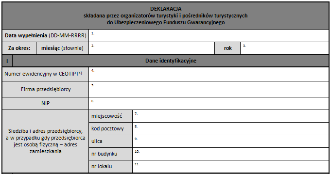 Wzór deklaracji Sekcja I Dane identyfikacyjne Należy wpisać numer ewidencyjny z CEOTiPT prowadzonej przez ministra właściwego
