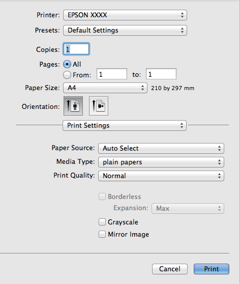 Drukowanie F Z menu podręcznego wybierz polecenie Print Settings (Ustawienia druku). G H I J K Wybierz odpowiednie ustawienie opcji Paper Source (Źródło papieru).