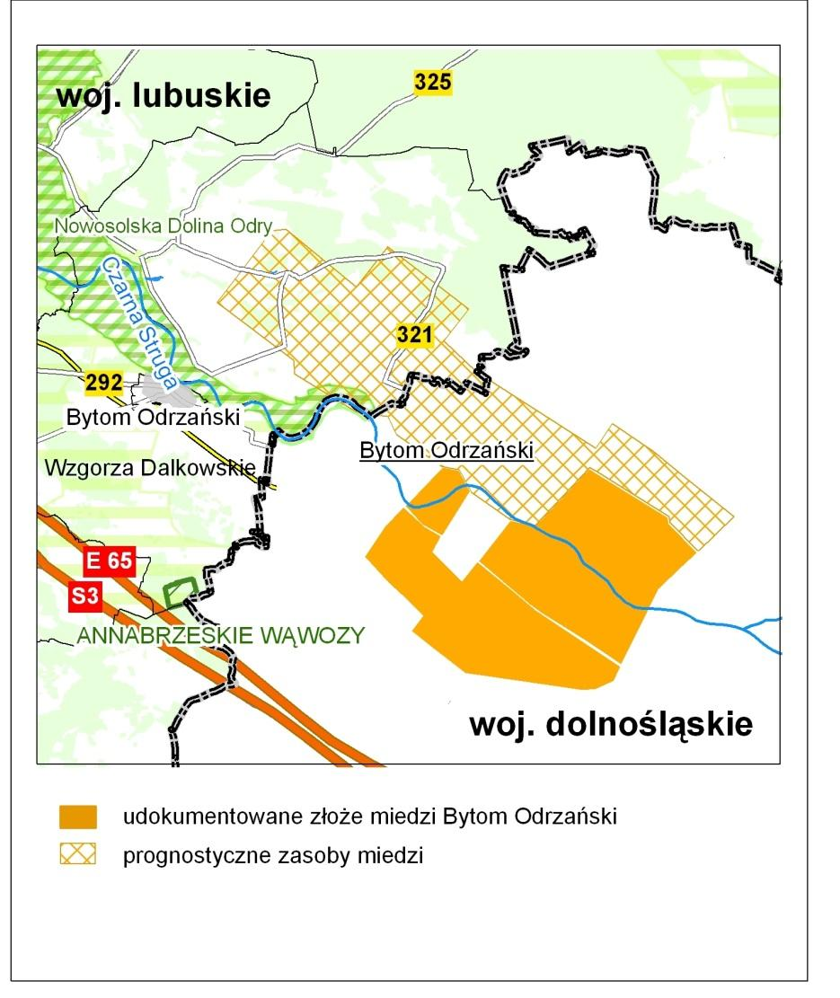 2. Surowce metaliczne W granicach województwa lubuskiego od strony północno - zachodniej do udokumentowanego złoża Bytom Odrzański leżącego na terenie województwa dolnośląskiego przylega obszar o tzw.