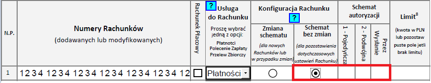 Autoryzacja 1-pojedyncza oznacza, że Użytkownik jest umocowany do jednoosobowego składania oświadczeń w imieniu Klienta (dokonywania Autoryzacji) z tym zastrzeżeniem, że jeżeli dany Użytkownik, będąc