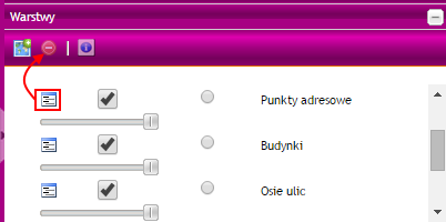 - możemy dodać, usunąć widoczną warstwę bądź Aby usunąć warstwę, należy zaznaczyć