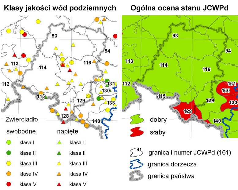 Rysunek 2.4 Jakość wód podziemnych w województwie opolskim na koniec 2010 r. [GIOŚ] 2.3.