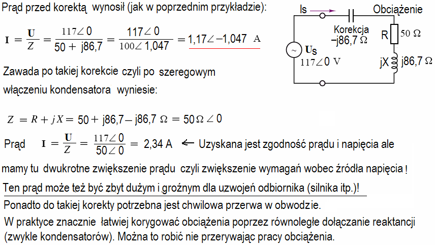 Przykład 4.4. Czy można korygować powyższy układ przez szeregowe włączenie odpowiedniego kondensatora?