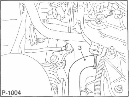 Odkręcić podporę maski -5 -. Włożyć klamry -0.1303-, jak pokazano na rysunku, i za - blokować obie zawiasy. Odkręcić nakrętkę -4- i ustawić pionowo maskę silnika. Dokręcić z powrotem nakrętkę -4 -.