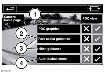Wspomaganie parkowania Ustawienia w pojazdach wyposażonych w system kamer dookólnych: Tryb jazdy do przodu jest włączony dłużej niż pięć sekund.