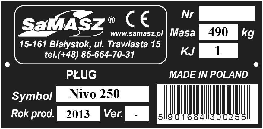 1. WPROWADZENIE Przed rozpoczęciem eksploatacji maszyny użytkownik powinien bezwzględnie zapoznać się z treścią niniejszej instrukcji oraz zasadami bezpieczeństwa pracy.