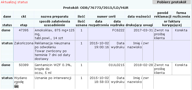 8 Jeśli w zakładce Protokoły pojawi się okno Pobierz