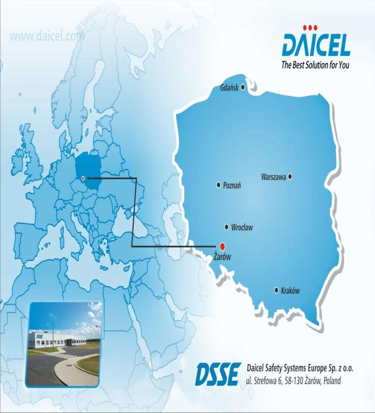 Daicel Safety Systems w Polsce DSSE jest zlokalizowany w Wałbrzyskiej Specjalnej Strefie Ekonomicznej INVEST PARK, w podstrefie Żarów.