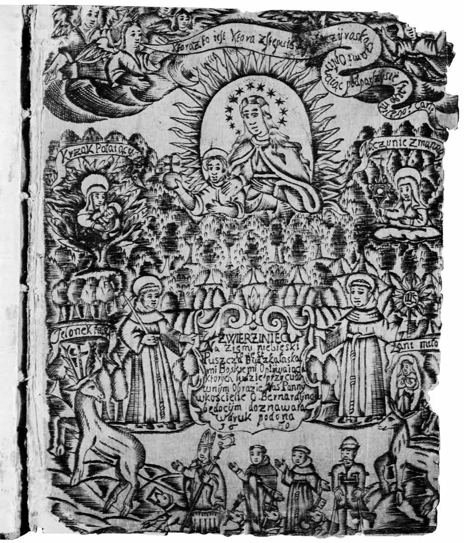1. Eleuterijaus Zielejevičiaus knygos Dangiškasis žvėrynas žemėje titulinis puslapis, 1650, medžio raižinys, in: [Eleuthery