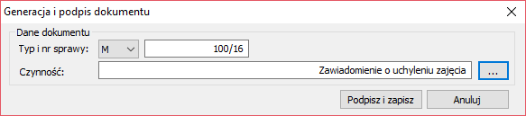 należy kliknąć przycisk Podpisz i zapisz. Proces podpisywania i eksportu dokumentów opisano powyżej. RYSUNEK 24. OKNO GENERACJA I PODPIS DOKUMENTU 1.7.