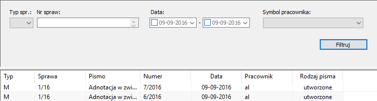 różne filtry, tak by umożliwić precyzyjne wyszukiwanie spraw.
