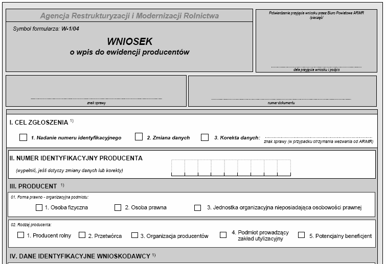 NUMER IDENTYFIKACYJNY - KRAJOWY REJESTR PRODUCENTÓW ROLNYCH NADAJE BIURO POWIATOWE Agencji Restrukturyzacji i Modernizacji Rolnictwa