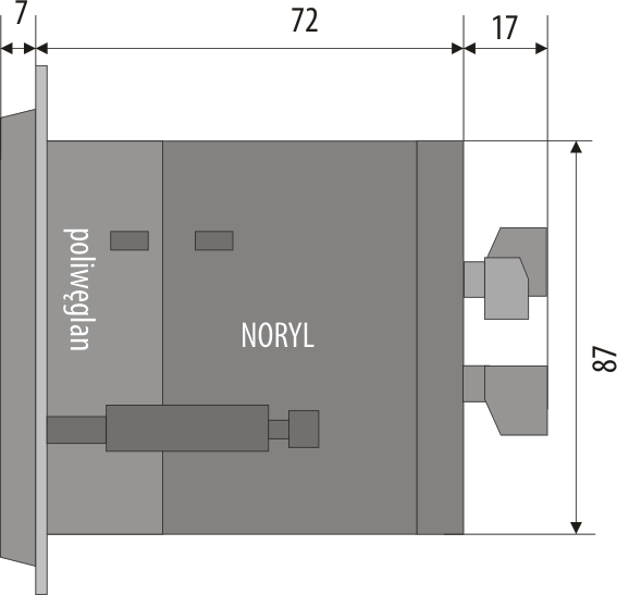 6. WYMIARY OBUDÓW I DANE MONTAŻOWE a) AR650, AR640, AR600 Typ obudowy Materiał Wymiary obudowy (S x W x G) Okno tablicy (S x W) Mocowanie Przekroje przewodów (dla złącz rozłącznych) tablicowa,