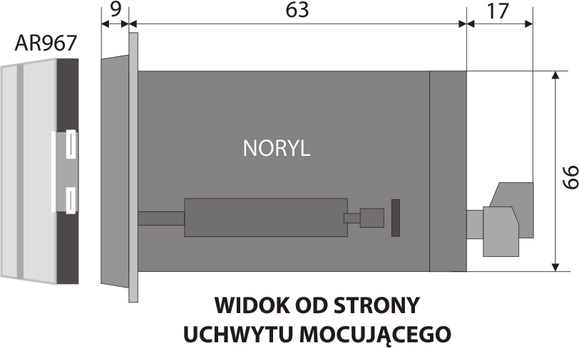 Okno tablicy 138 x 67 mm (S x W) Pokrywa ochronna IP54 AR967 (opcja) Mocowanie uchwytami z boku obudowy Przekroje przewodów 2,5mm 2 (zasilanie i wyjścia 2-stanowe), (dla złącz rozłącznych) 1,5mm 2