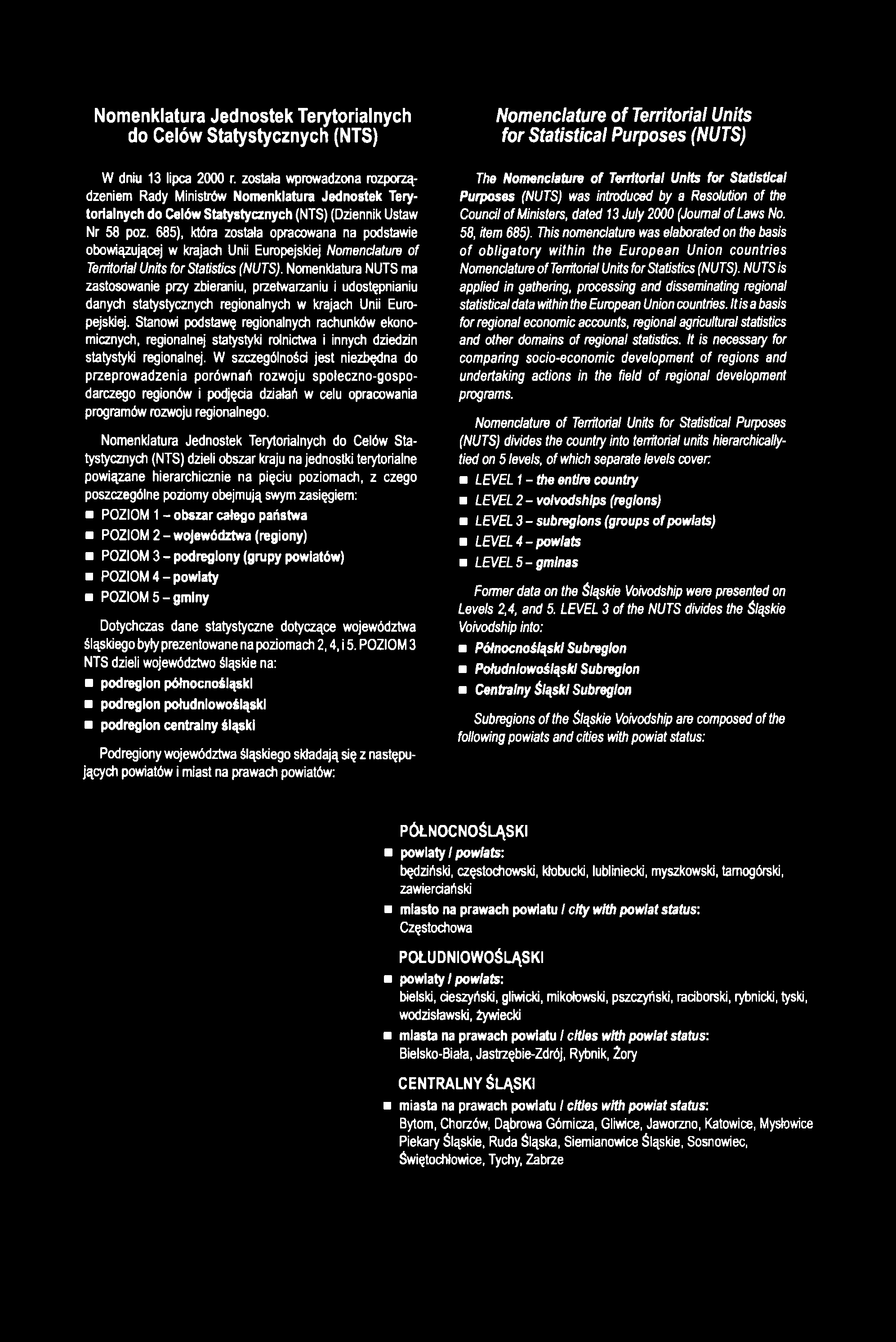 685), która została opracowana na podstawie obowiązującej w krajach Unii Europejskiej Nomenclature of Territorial Units for Statistics (NUTS).