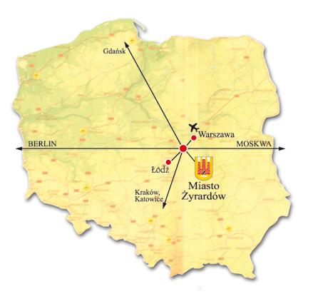 Położenie Miasto Żyrardów leży w centrum Polski, na południowozachodnim krańcu województwa