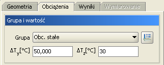 wprowadzanego obciążenia termicznego grupę obciążeń. W polu T [C] należy podać w stopniach Celsjusza różnicę temperatur, o jaką podgrzano wybrane pręty. Różnica temperatur dla pręta.