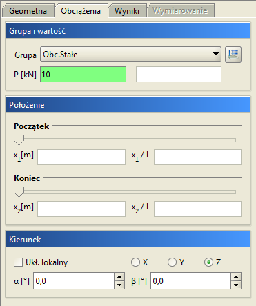 8 Różnica temperatur Przy wprowadzaniu obciążeń różnicą temperatur należy na zakładce Obciążenia zdefiniować następujące parametry: Wybrać z listy Grupa właściwą dla wprowadzanego obciążenia