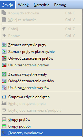 4 Okno Zmień nazwę elementu Dodatkowo edycję zdefiniowanych w projekcie elementów wymiarowych można wykonywać w specjalnie przeznaczonym do tego oknie dialogowym, które wywołujemy z menu górnego: