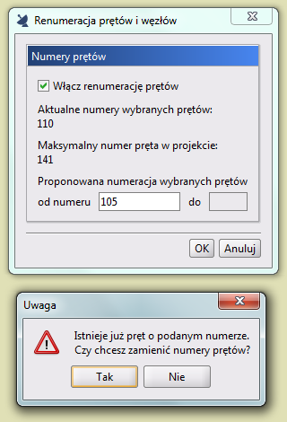 Szczegółowy opis zmian Statyczna czyli stała numeracja prętów i węzłów użytkownika również jest unikalna (każdy pręt i węzeł ma unikalny i niepowtarzalny numer).