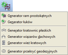 Ikony tego typu to: opcje raportu, trybu pracy, typu pręta,