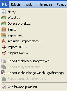 Instalowanie i uruchamianie programu Rys. 2.7 Menu Plik Dołącz projekt Po jej wywołaniu wyświetlone zostanie okno wczytania dowolnego projektu z dysku.