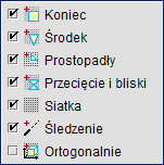 Podstawy 3.6.8 Punkty przyciągania W programie można korzystać z kilku podstawowych trybów przyciągania do punktów charakterystycznych.