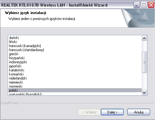 4. Instalacja 1) WłóŜ płytę CD do napędu CD-ROM. 2) Wybierz Ikonę Setup.exe i uruchom program instalacyjny. 3) Wybierz język obsługi: 4) Postępuj zgodnie z zaleceniami kreatora.