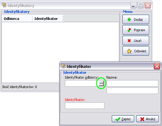kropeczkami przy polu Identyfikator odbiorcy.