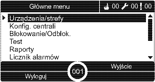 Rozdział 3: Konfiguracja i odbiór techniczny Zmiana haseł użytkowników Włączanie diod LED urządzeń Aktywacja trybu serwisowego dla celów testowych Menu główne Poniżej przedstawiono menu główne