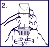 2. Trzymać inhalator w pozycji pionowej, podstawą do dołu. (rysunek 2). Podczas ładowania dawki leku nie należy trzymać inhalatora za ustnik.