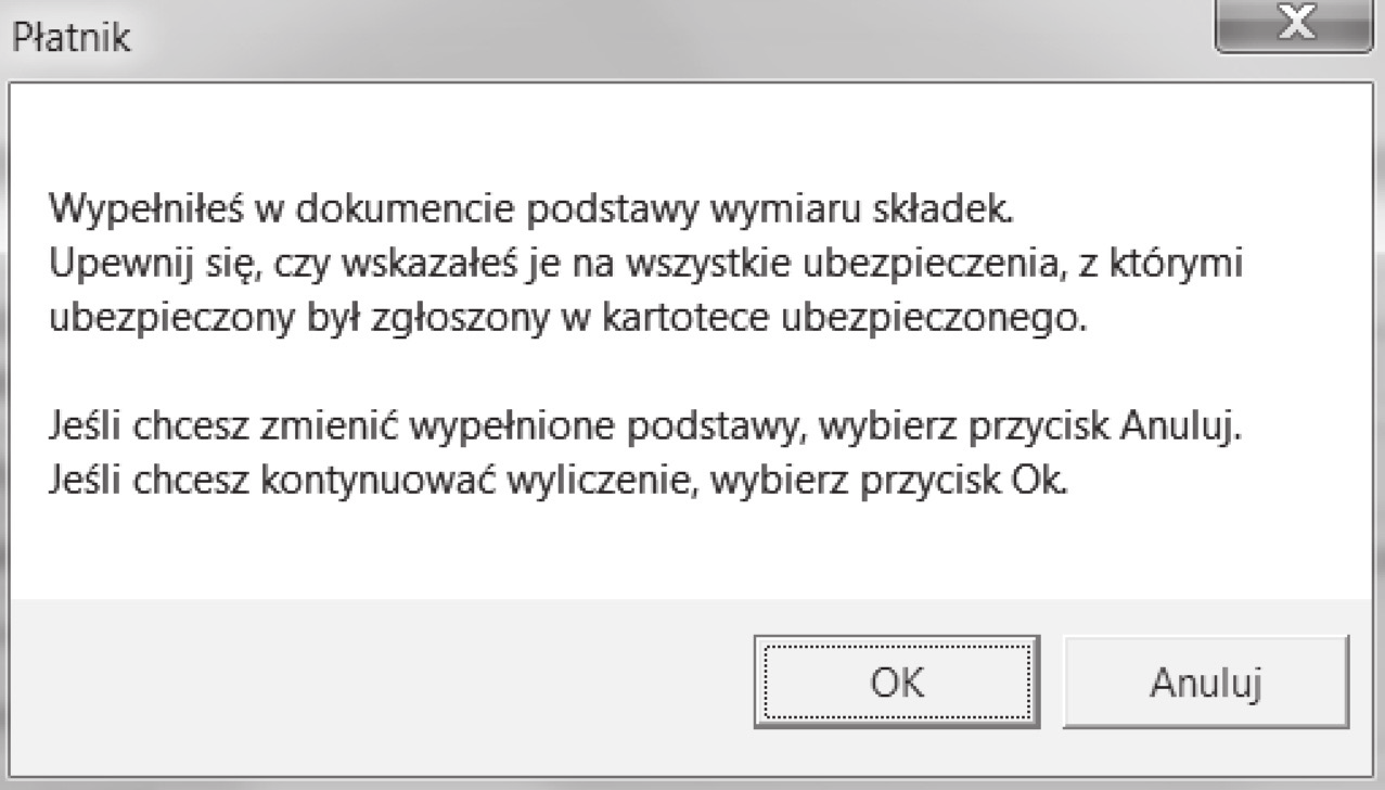 wybrany został przycisk OK, program wyświetli dostępne schematy finansowania składek dla danego kodu tytułu ubezpieczenia (rys 8, str. 37).