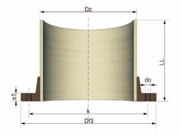 Króćce kołnierzowe stałe FLOWTITE PN6- Dane rury DN PN Dz LL Df3 k s1 s3* ilość do śruba otw.