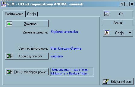 Czy w obrębie każdego stanu klinicznego rodzaj podawanego leku ma istotny wpływ na wynik eksperymentu?