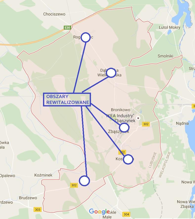 Rysunek 8 Mapa Gminy i miasta z zaznaczonymi obszarami