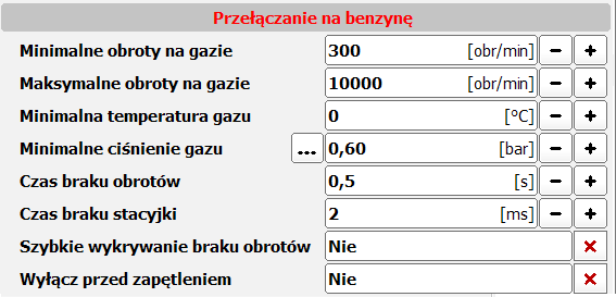 Opis programu diagnostycznego OPTIMA 2.05 Obroty automatycznego przełączenia obroty przy których samochód przełączy się na zasilanie gazowe. Temp.