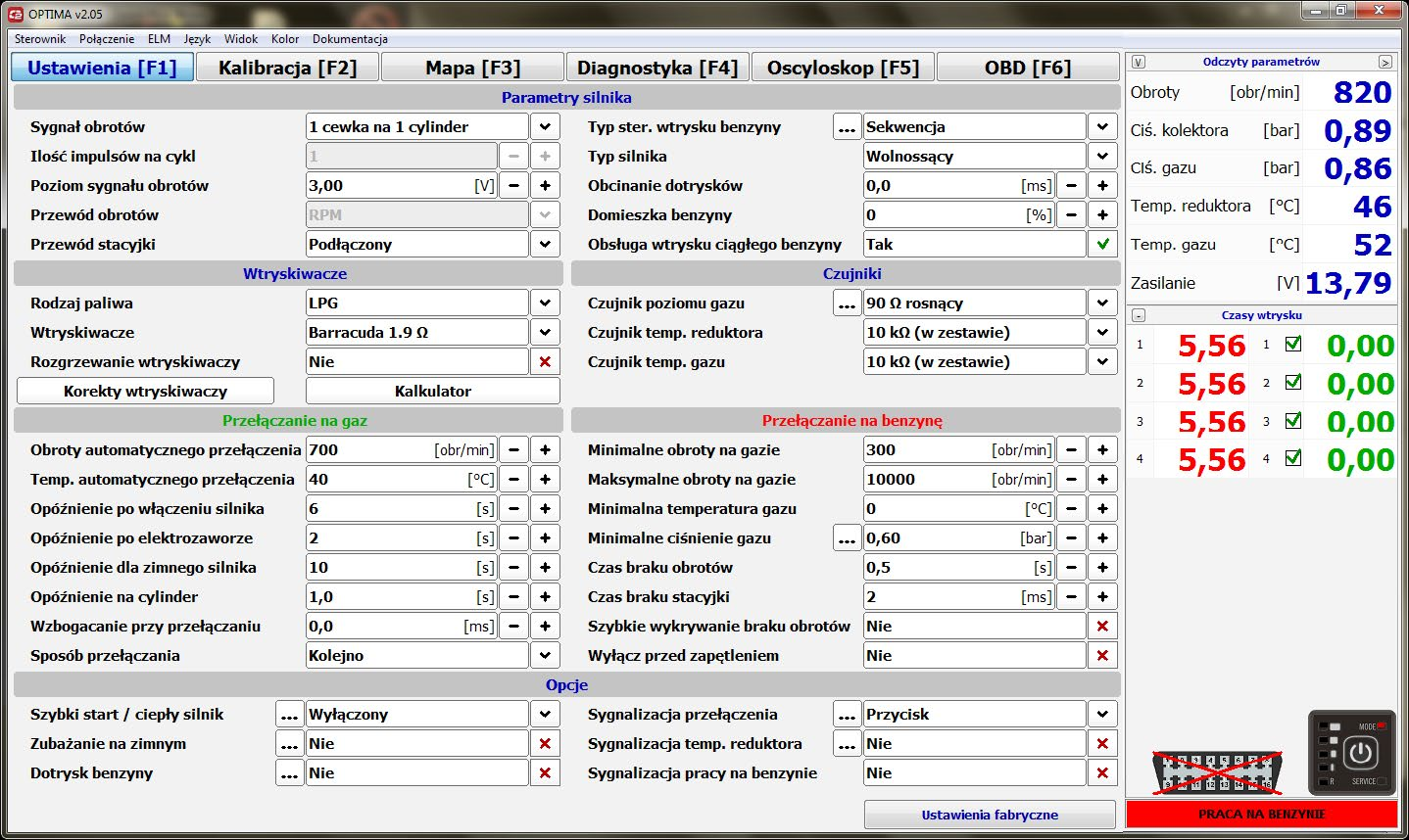 Opis programu diagnostycznego OPTIMA 2.05 2.3. Okno główne programu OPTIMA 2 (w wersji dla Nano) 2.4. Ustawienia Rys.