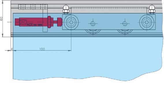 4-518 (shock absorber with angle) Recommended for weight per wing over 90 kg Uwaga: przed instalacją szyny jezdnej, Ustaw amortyzator pneumatyczny Attention: Before installing the runner rail Please