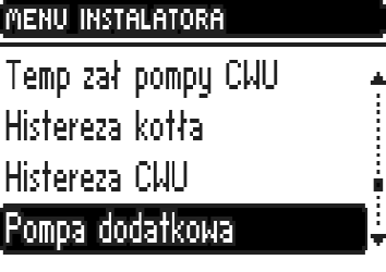 Opcja ta służy do ustawiania temperatury załączenia pompy C.O. (jest to temperatura mierzona na kotle). Powyżej nastawionej temperatury pompa zaczyna pracować.