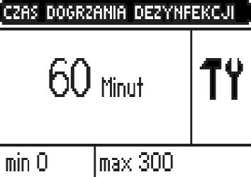 Od momentu załączenia dezynfekcji, temperatura dezynfekcji musi zostać osiągnięta przez czas nie dłuższy niż czas dogrzania dezynfekcji, w przeciwnym wypadku funkcja ta dezaktywuje się samoczynnie. V.