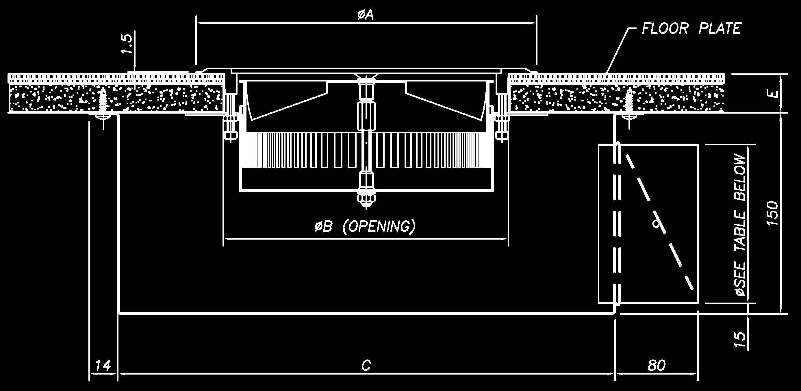 Grindų ir pakopiniai difuzoriai 41 SFD Grindų difuzorius Aprašymas Apvalus difuzorius su sūkurinio oro tiekimu, tinkamu įrengti grindyse.